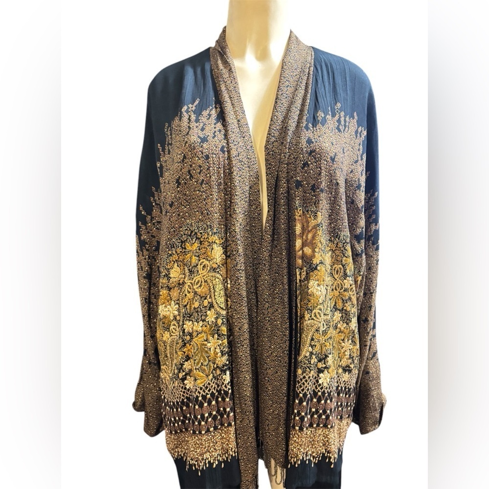 Carole Little Long Vintage Rayon floral ART jacket
